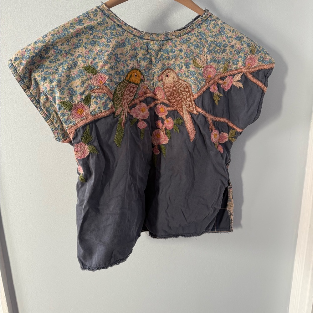 Magnolia Pearl Embroidered Top with Birds